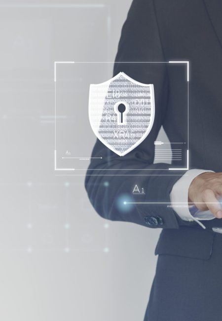 Businessman logging in to his tablet